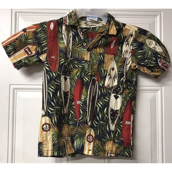 RJC Boys Authentic Hawaiian Button Down Shirt Size 8 Coconut Shell Buttons EUC - Picture 1 of 5